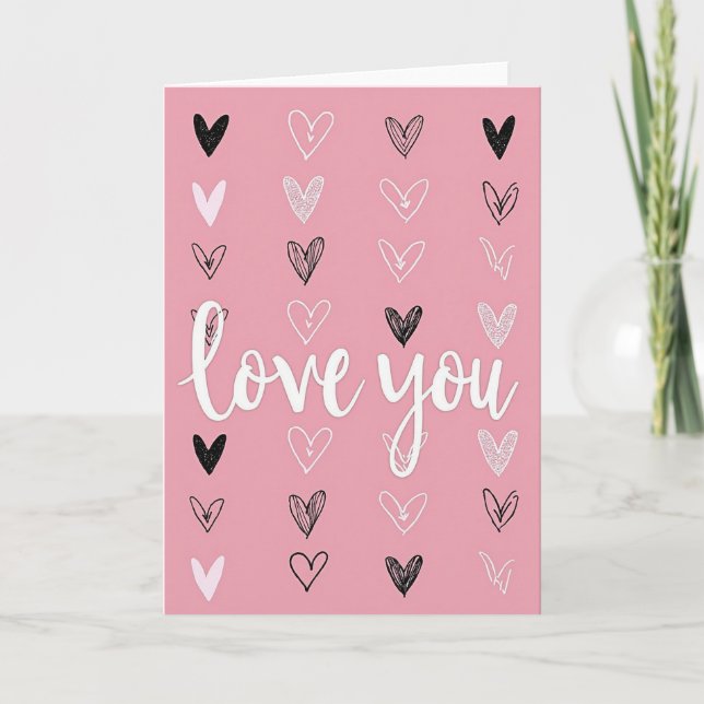 Love You Hearts Pastel Pink Card (Front)