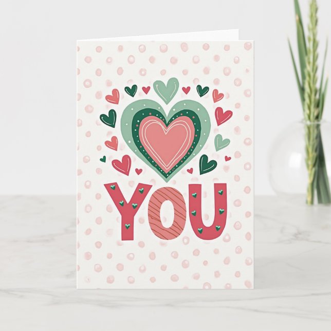 Love You Hearts Polka Dot Card (Front)