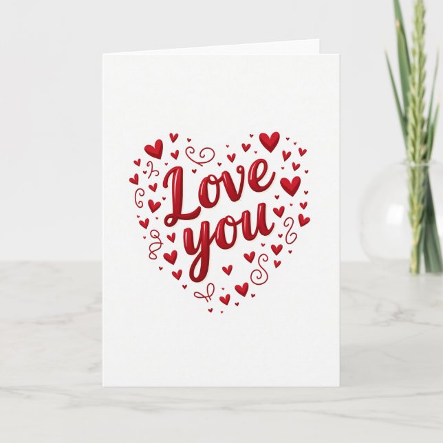 Love You Hearts Romantic Card (Front)