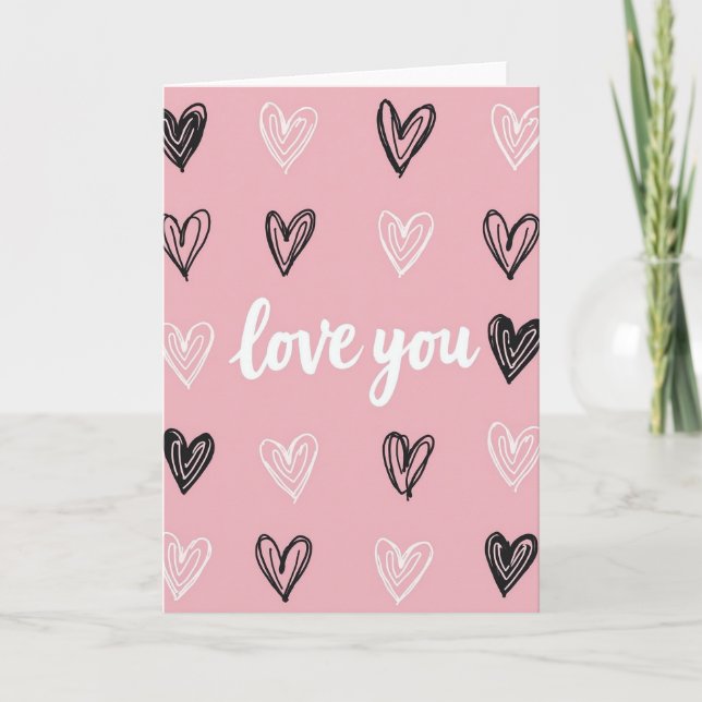 Love You Hearts Sketchy Card (Front)