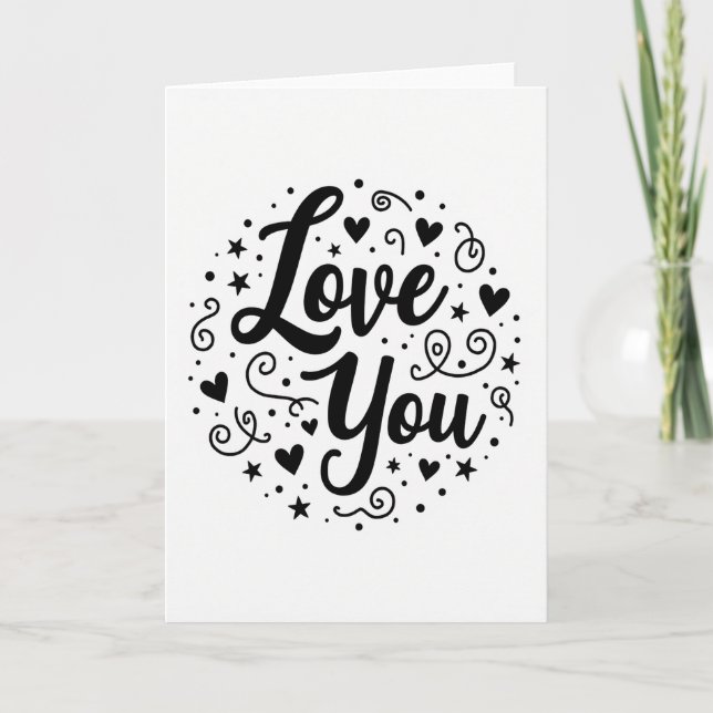 Love You Hearts Stars Swirls Card (Front)