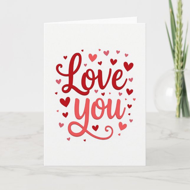 Love You Hearts Valentines Embossed Card (Front)