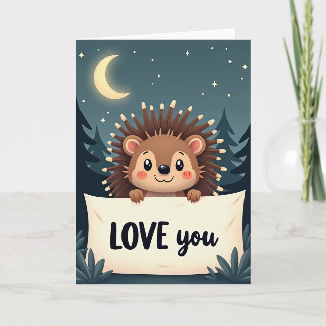 Love You Hedgehog Night Card (Front)