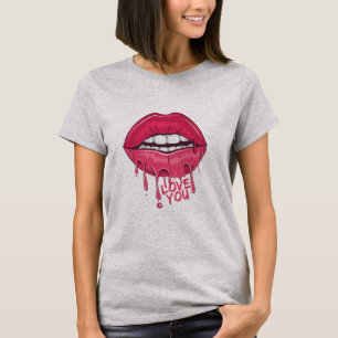 Love You Hot Pink Dripping Lips Womens T-Shirt