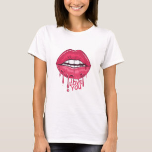 Love You Hot Pink Dripping Lips Womens T-Shirt