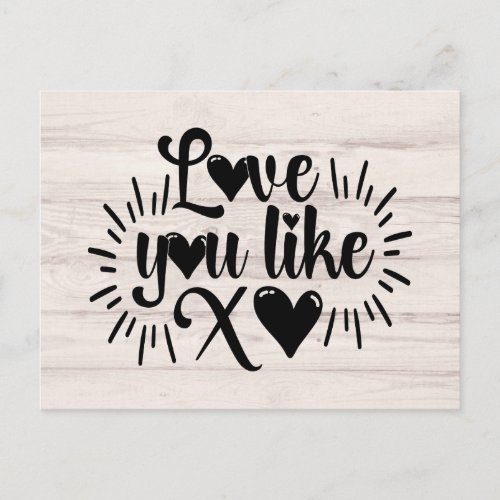 Love You Hugs and Kisses Gray Wood Thinking of You Postcard