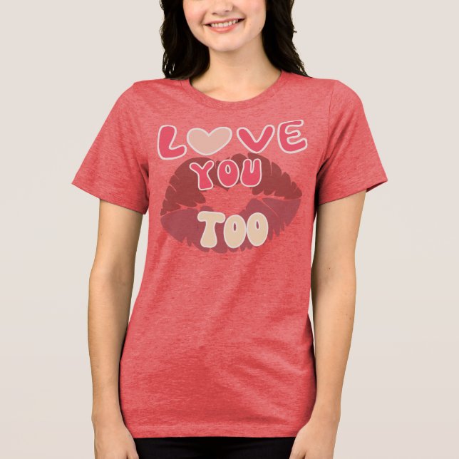 Love You Kiss Mark Romantic Lip Print Design Tri-Blend Shirt (Front)