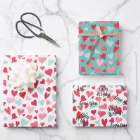 Romantic Sage Green Love Hearts Wrapping Paper Sheets, Zazzle