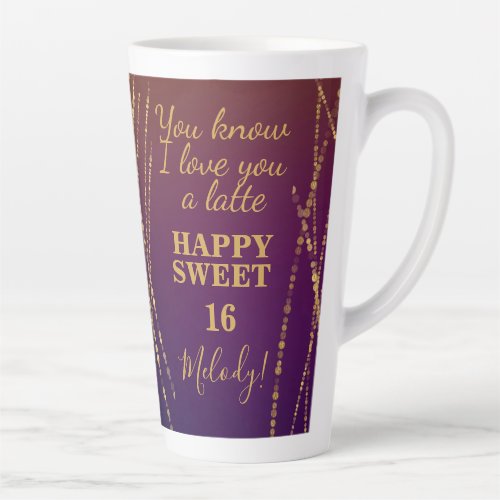 Love You Latte Red Burgundy Glam Sweet 16 Birthday Latte Mug