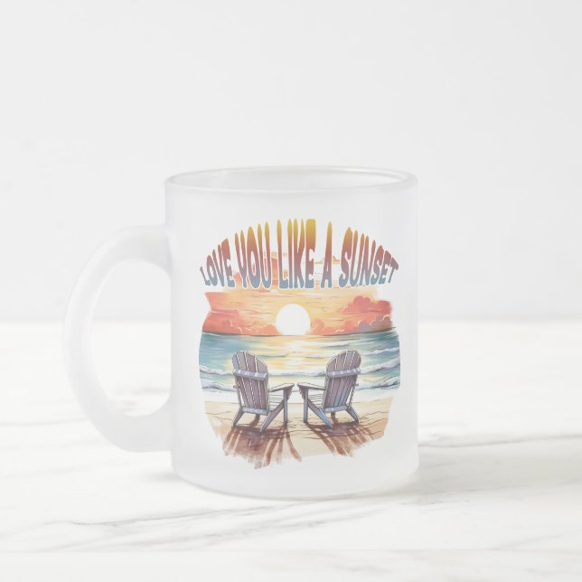 Love You Like A Sunset Beautiful Frosted Glass Coffee Mug (Left)