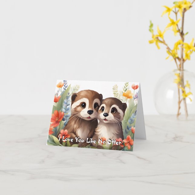 Love You Like No Otter Pun Valentine Card (Yellow Flower)