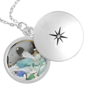 Love You Locket necklaces Blue Seaglass Mom