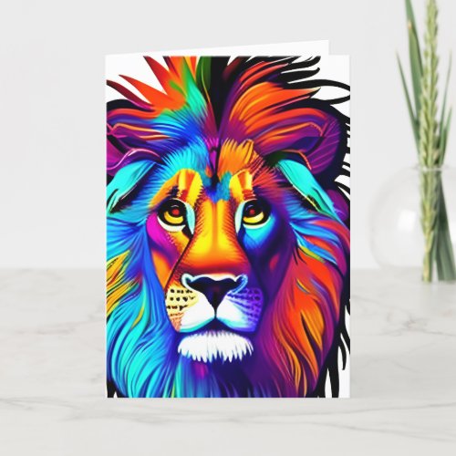 Love You Lots  Lion Face Colorful Fantasy Art Card