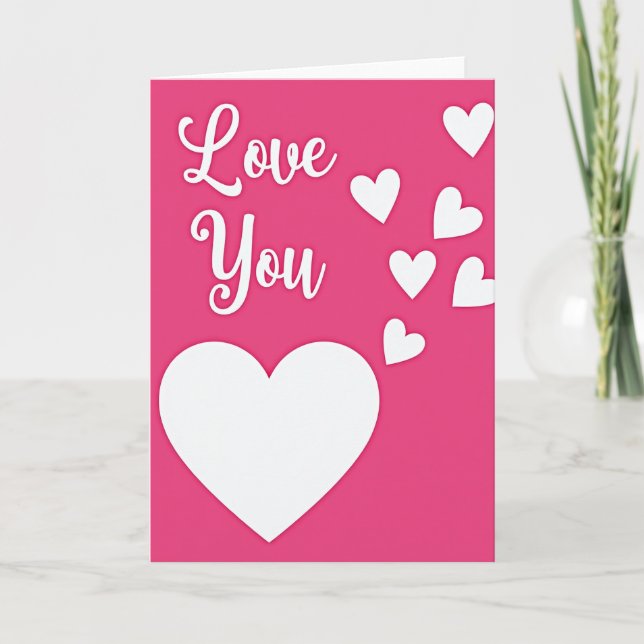 Love You Magenta Heart Card (Front)