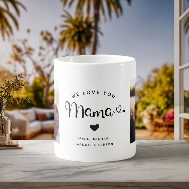 Love you Mama Hearts Custom Two Photo Trendy Chic Coffee Mug (Creator Uploaded)