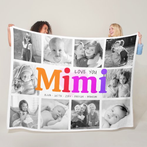 Love You Mimi Bold Rainbow 10 Photo Collage Modern Fleece Blanket