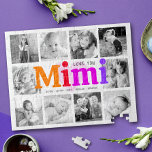 Love You Mimi Bold Rainbow 10 Photo Collage Modern Jigsaw Puzzle<br><div class="desc">“Love you Mimi.” She’s loving every minute with her grandkids. A playful, whimsical, stylish visual of multicolor rainbow bold typography and black handwritten typography overlay a soft, light pink heart and a white background. Add 10 cherished photos of your choice and customize the names and message, for the perfect modern,...</div>
