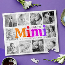 Love You Mimi Bold Rainbow 10 Photo Collage Modern Jigsaw Puzzle