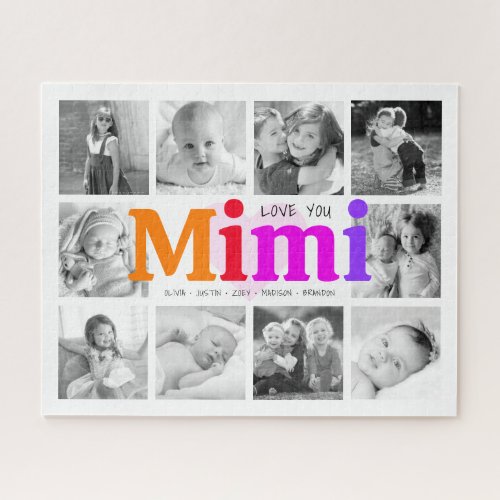 Love You Mimi Bold Rainbow 10 Photo Collage Modern Jigsaw Puzzle