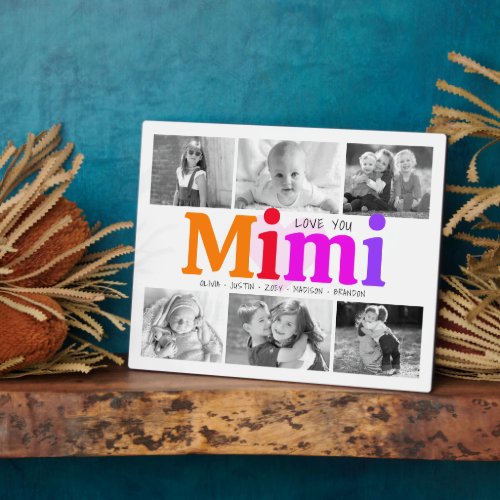 Love You Mimi Colorful Bold Modern 6 Photo Collage Plaque