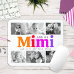 Love You Mimi Colorful Rainbow 6 Photo Collage Mouse Pad<br><div class="desc">“Love you Mimi.” She’s loving every minute with her grandkids. A playful, whimsical, stylish visual of colorful rainbow colored bold typography and black handwritten typography overlay a soft, light pink heart and a white background. Add 6 cherished photos of your choice and customize the names and message, for the perfect...</div>