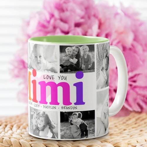 Love You Mimi Multicolored Modern 10 Photo Collage Two_Tone Coffee Mug