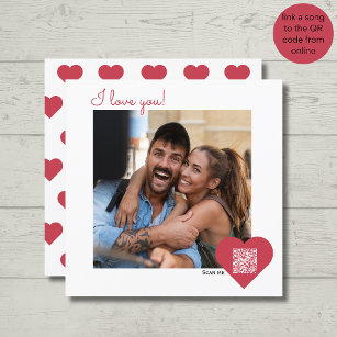  love you modern red hearts photo song valentines  holiday card