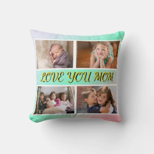 Love You Mom 4-Photo Pastel Keepsake Throw Pillow