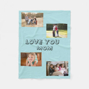 Love You Mom 4 Photos Decorative Sans Serif Font Fleece Blanket