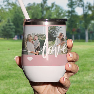 Love you mom 5 photo collage modern personalized thermal wine tumbler