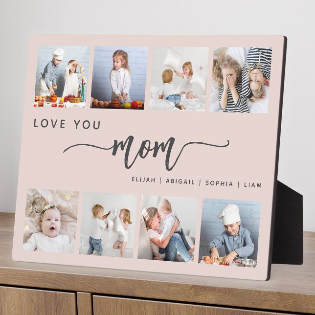 Love You Mom 8 Photo Collage Blush Pink Plaque (Creator Uploaded)