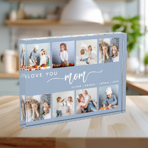 Love You Mom 8 Photo Collage Dusty Blue Block