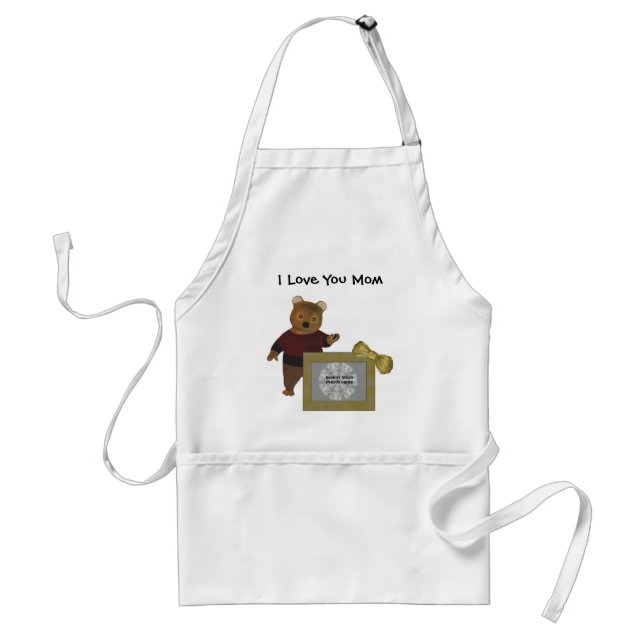 Love You Mom Add Your Photo Apron Cute Bear (Front)