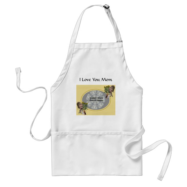 Love You Mom Add Your Photo Cute Girl Puppies Adult Apron (Front)