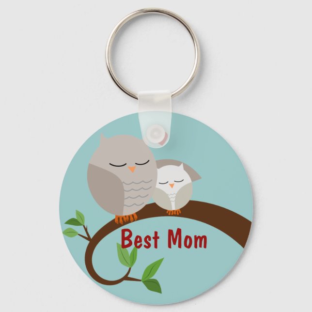 Love You Mom and Baby Owls Brown Keychain (Front)