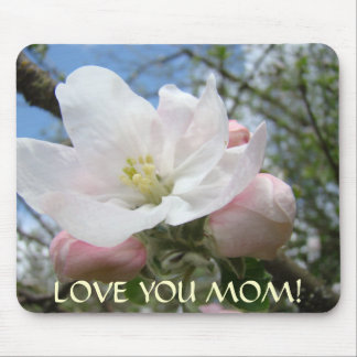 LOVE YOU MOM Apple Blossom Christmas Gift Mousepad
