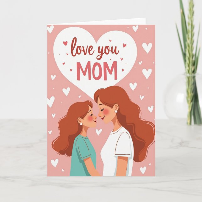 Love You Mom Auburn Hair Art Card (Front)