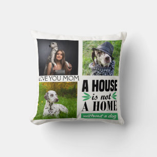 Love you Mom black custom collage & dog quote Throw Pillow