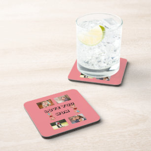 Love You Mom Blossoms and Photos Design Beverage Coaster