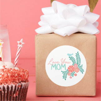 Love you mom callipraphy floral frame classic round sticker