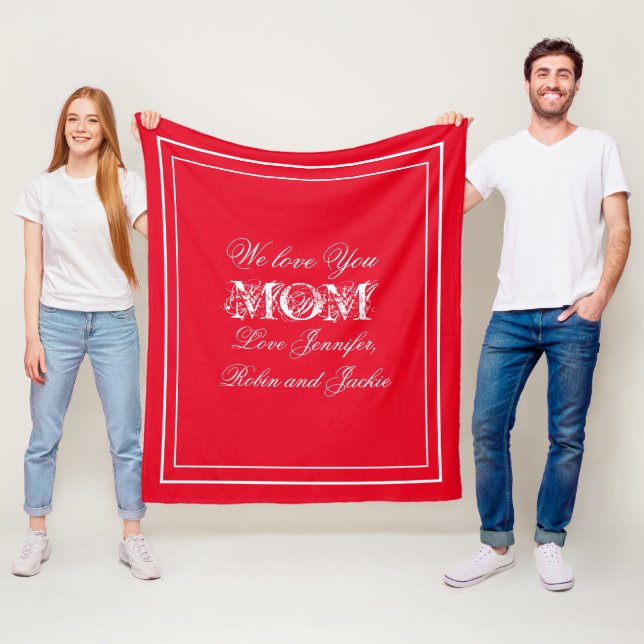 Love You Mom Chic Script Kids Names Simple Elegant Fleece Blanket (In Situ)
