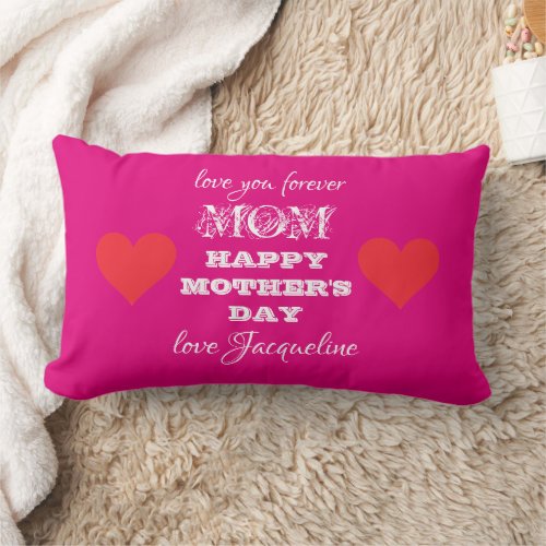 Love You Mom Chic Script Name Pink Mothers Day Lumbar Pillow