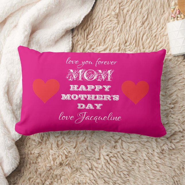 Love You Mom Chic Script Name Pink Mother's Day Lumbar Pillow (Blanket)