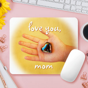 Love You Mom Child Hand Blue Heart Photography Mouse Pad