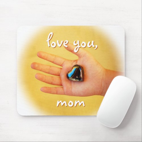 Love You Mom Child Hand Holding Blue Heart Photo Mouse Pad