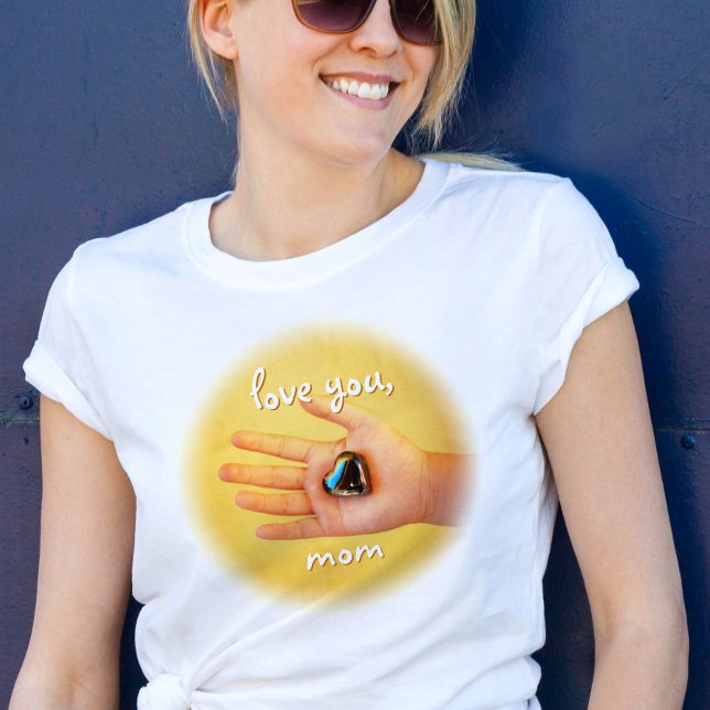 Love You Mom Child Hand Holding Blue Heart Photo T-Shirt (Creator Uploaded)
