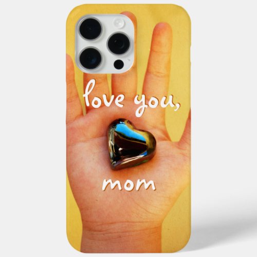 Love You Mom Child Hand Holding Glass Heart Photo iPhone 15 Pro Max Case