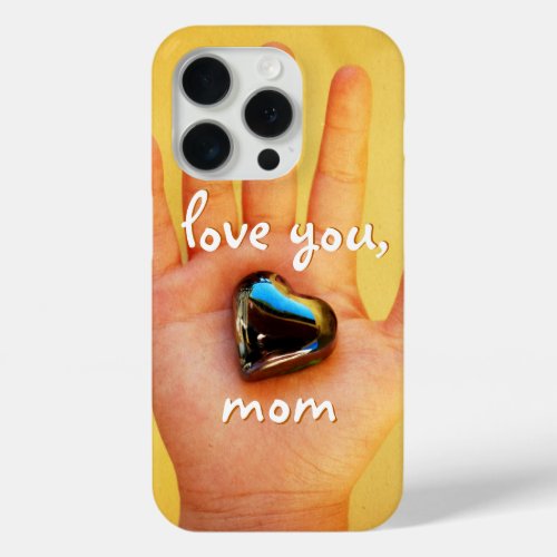 Love You Mom Childs Hand Holding Blue Heart Photo iPhone 15 Pro Case