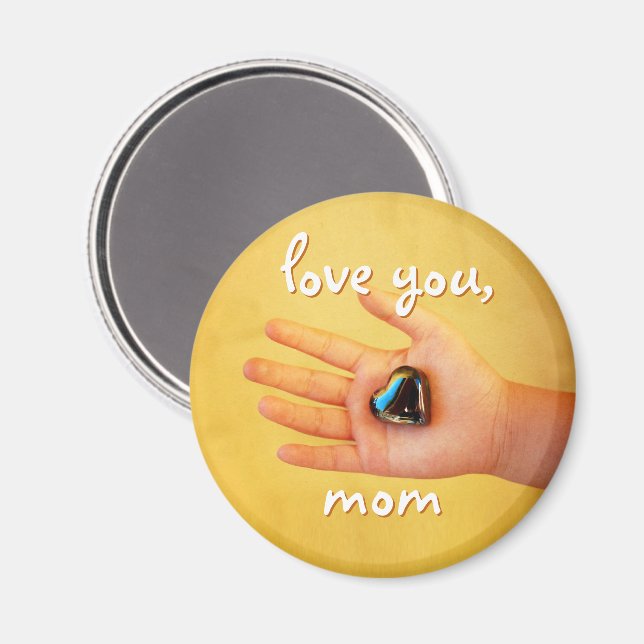 Love You Mom Child's Hand Holding Blue Heart Photo Magnet (Front/Back)