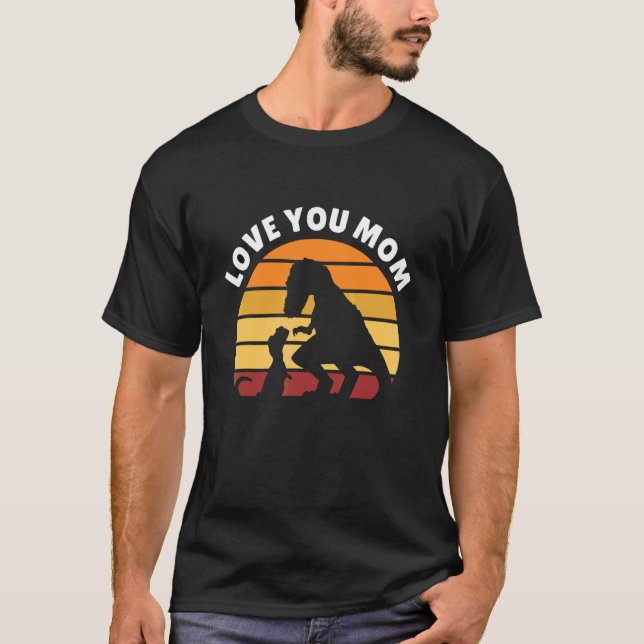Love You Mom Classic Retro Child Mother Dinosaur M T-Shirt (Front)